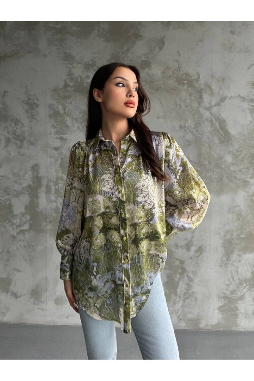 Desenli Dökümlü Saten Gömlek