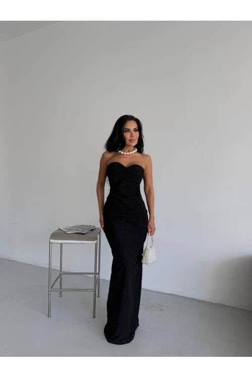 Straplez Simli Uzun Elbise