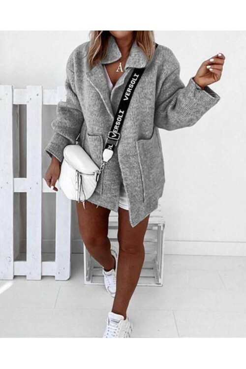 Geniş Cep Tasarımlı Hırka-GRİ