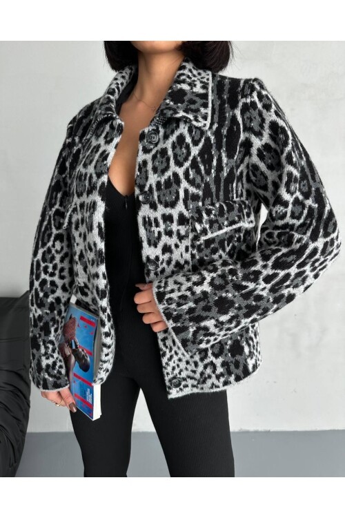 Leopar Desenli Triko Hırka