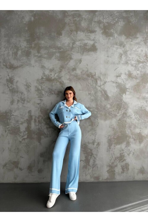 Şerit Detaylı Hırka Pantolon İkili Takım