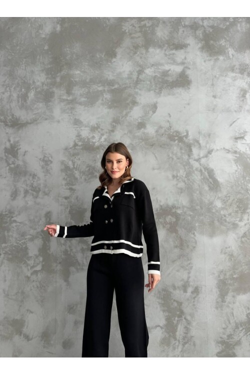 Şerit Detaylı Hırka Pantolon İkili Takım