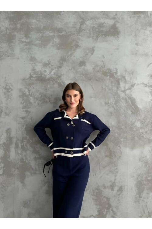 Şerit Detaylı Hırka Pantolon İkili Takım