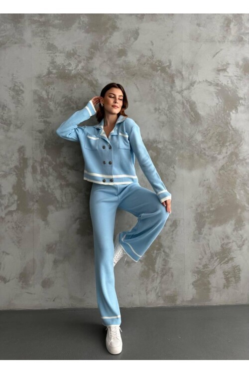 Şerit Detaylı Hırka Pantolon İkili Takım