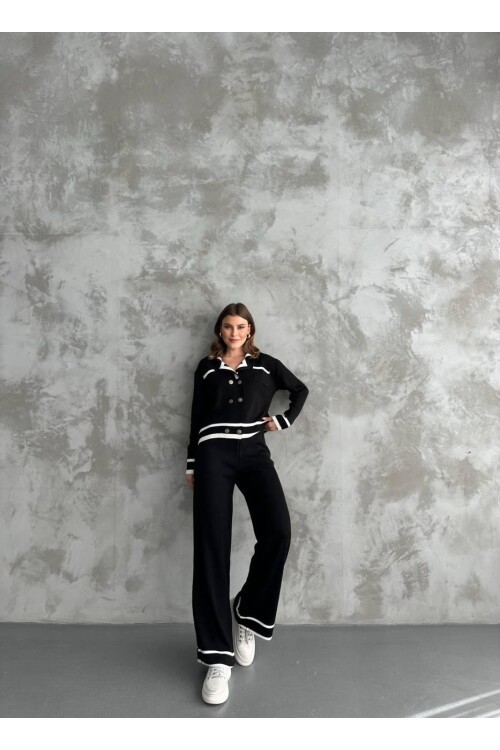 Şerit Detaylı Hırka Pantolon İkili Takım