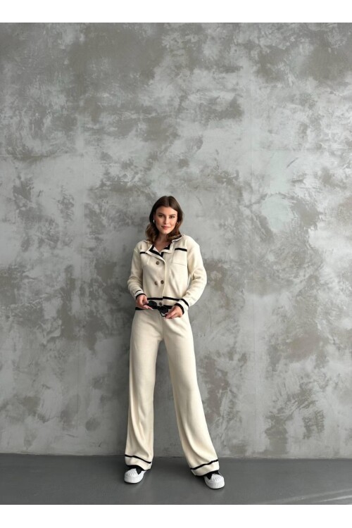 Şerit Detaylı Hırka Pantolon İkili Takım
