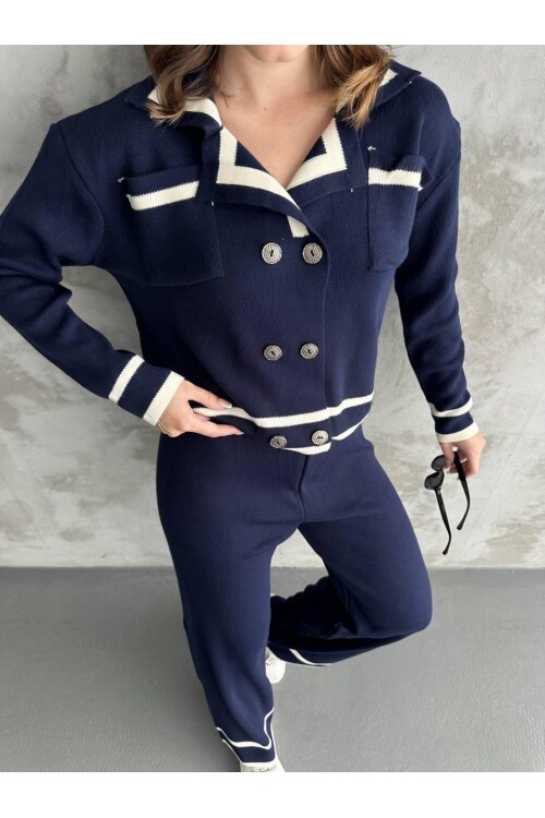 Şerit Detaylı Hırka Pantolon İkili Takım