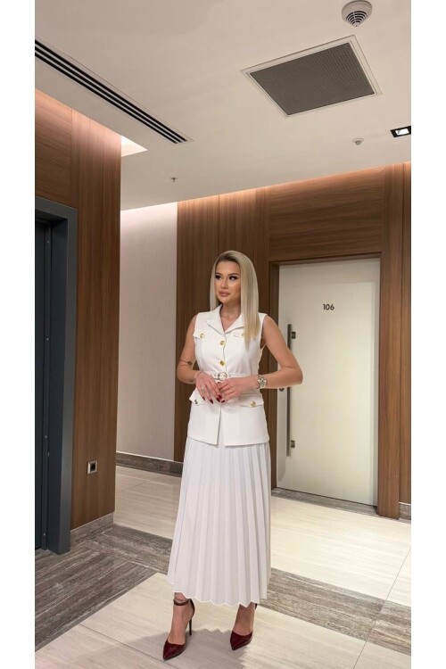 Vatkalı Yelek Etek İkili Takım