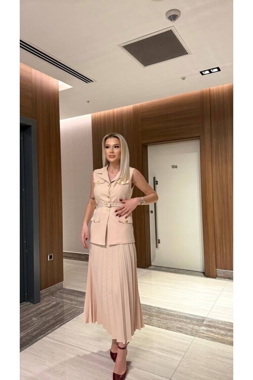 Vatkalı Yelek Etek İkili Takım