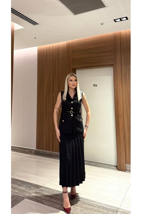 Vatkalı Yelek Etek İkili Takım