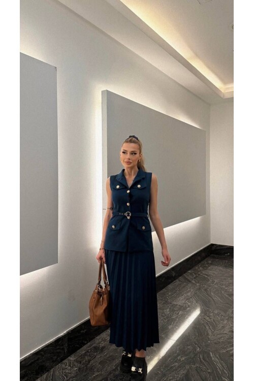 Vatkalı Yelek Etek İkili Takım