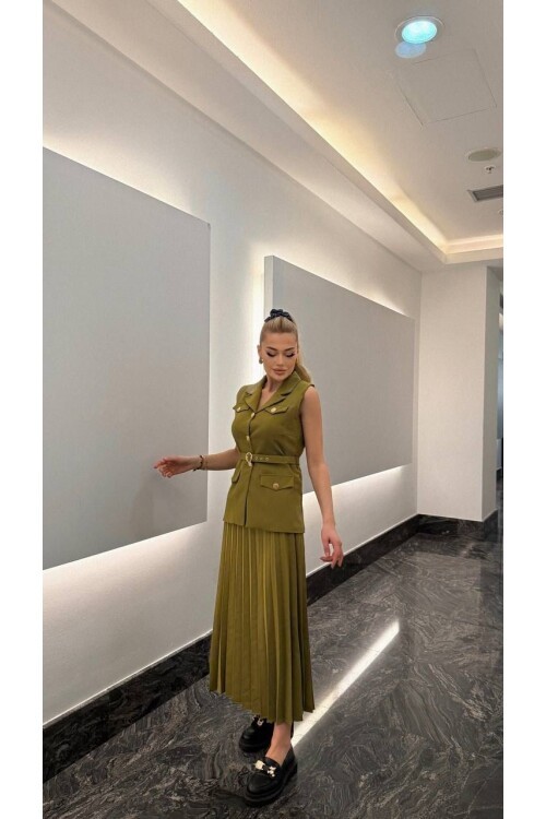 Vatkalı Yelek Etek İkili Takım