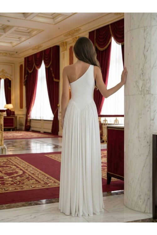 TEK OMUZ MAXİ BOY ELBİSE