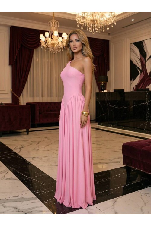 TEK OMUZ MAXİ BOY ELBİSE