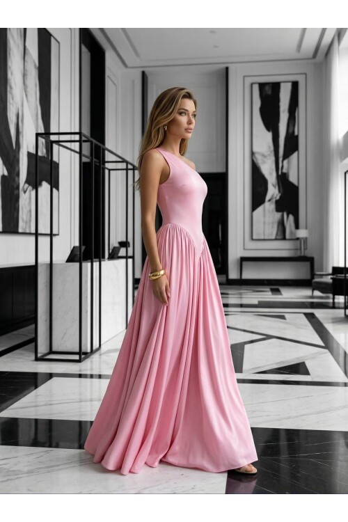 TEK OMUZ MAXİ BOY ELBİSE