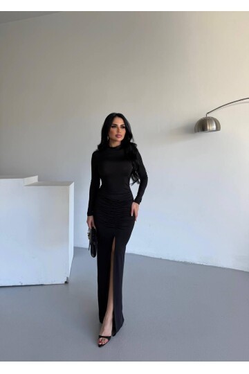 DRAPPE YIRMAÇLI MAXİ ELBİSE