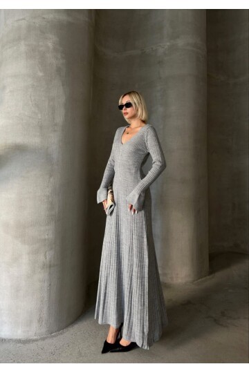 İNCE BEL V YAKA MAXİ TRİKO ELBİSE