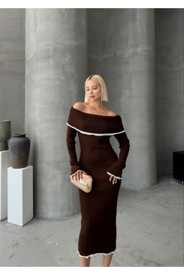 KAYIK YAKA TRİKO ŞERİTLİ ELBİSE