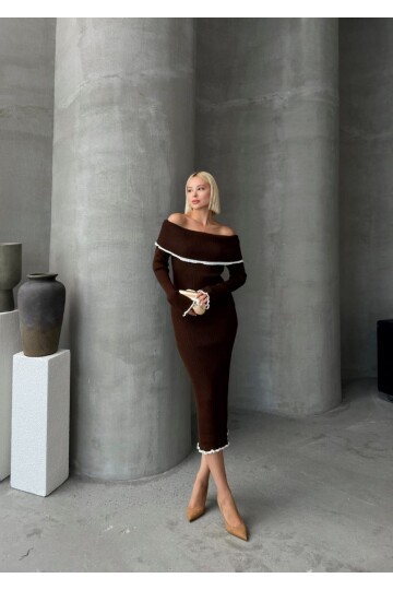 KAYIK YAKA TRİKO ŞERİTLİ ELBİSE