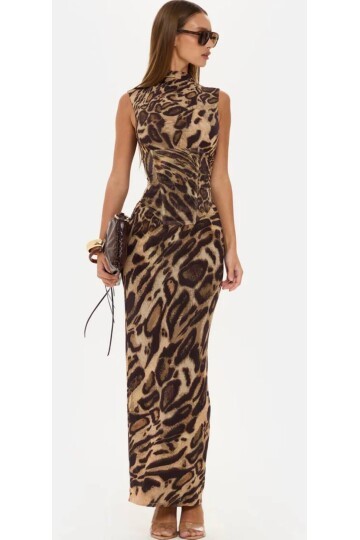 KORSE BALENLİ LEOPAR ELBİSE