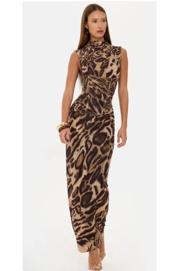 KORSE BALENLİ LEOPAR ELBİSE