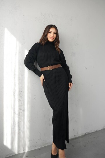 TRİKO MAXİ BOY KEMER DETAYLI ELBİSE