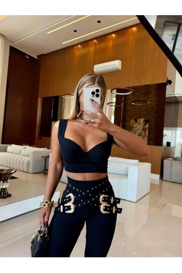 CROP KEMER AKSESUARLI TAKIM