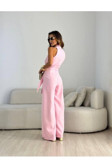 KUŞAK DETAYLI KISA KOLLU TULUM