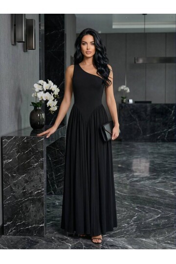 TEK OMUZ MAXİ BOY ELBİSE