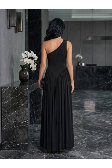 TEK OMUZ MAXİ BOY ELBİSE