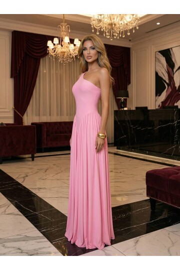 TEK OMUZ MAXİ BOY ELBİSE