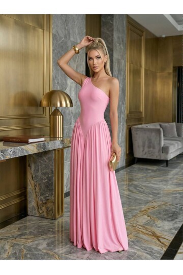 TEK OMUZ MAXİ BOY ELBİSE